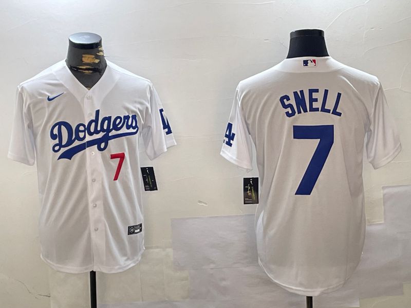 Men Los Angeles Dodgers #7 Snell White Game 2024 Nike MLB Jersey style 4